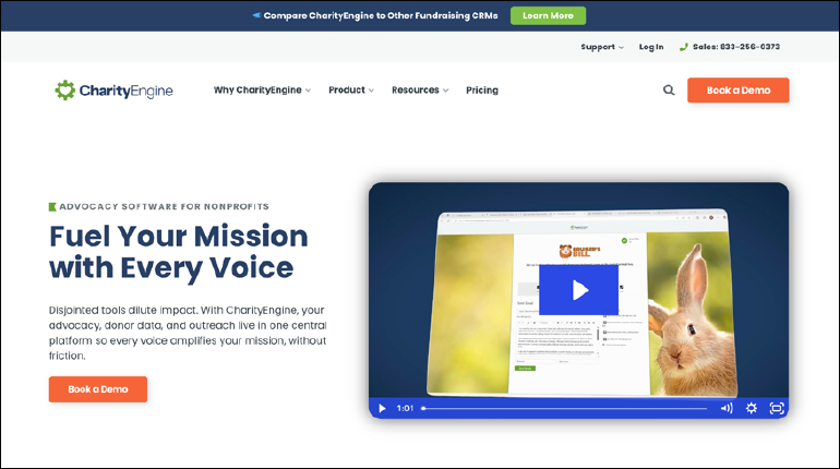 A screenshot of CharityEngine's website