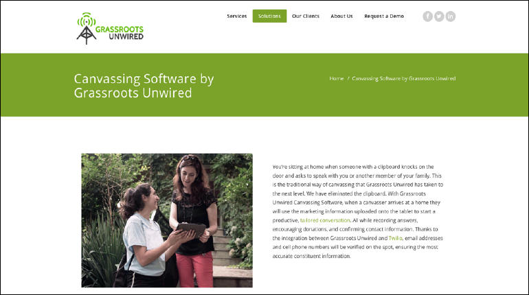 A screenshot of Grassroots Unwired's website