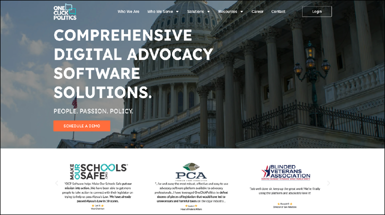 A screenshot of OneClickPolitics' website