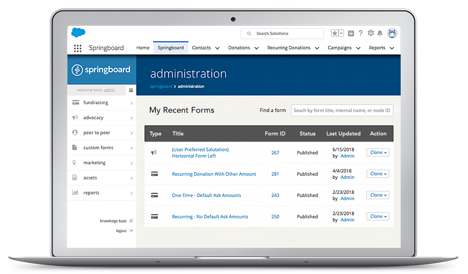 Springboard by Jackson River provides a transparent donation processing system paired with your Salesforce CRM.